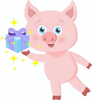 Pig with a present, , JPG, PNG and AI