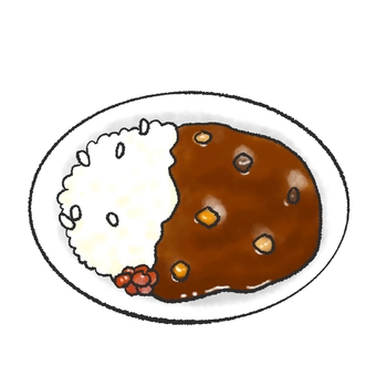 カレーライスのイラスト 食べ物,カレーライス,メニュー,献立,洋食,レストラン,カフェ,食堂,手書き風,水彩風のイラスト素材