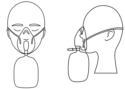 リザーバーマスク　横顔と正面線画 リザーバーマスク,横顔,正面,酸素,治療,線画のイラスト素材