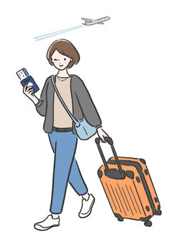 旅に行く女性２ 旅,海外旅行,旅行,搭乗,飛行機,バカンス,休暇,出張,パスポート,チケットのイラスト素材