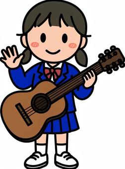 ギターの紺の女の子です。 ギター,女の子,音楽,シンプル,クラシック,楽器,演奏,ミュージシャン,ライブ,コンサートのイラスト素材