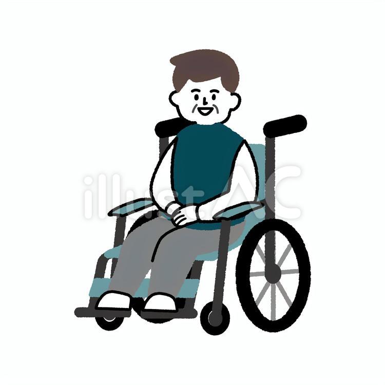 車椅子に乗るおじいさん 車椅子,手描き,シニアのイラスト素材