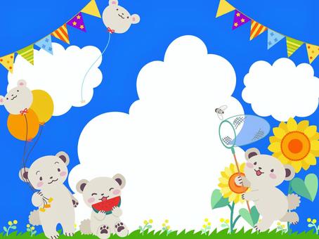 しろくま兄弟の夏休み しろくま,かわいい,生き物,動物,夏,入道雲,虫取り,セミ,雲,空のイラスト素材