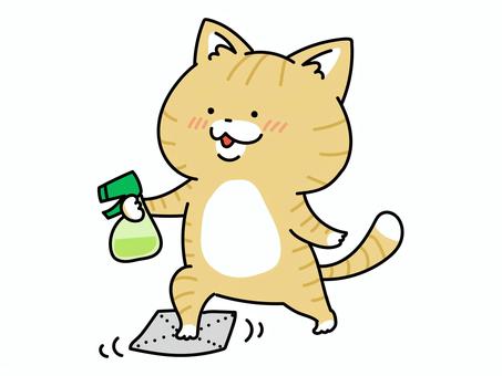 ズボラ掃除　足で床拭きをする猫ちゃん ねこ,床掃除,お掃除,掃除,大掃除,清掃,片付け,掃除道具,家事,お手伝いのイラスト素材