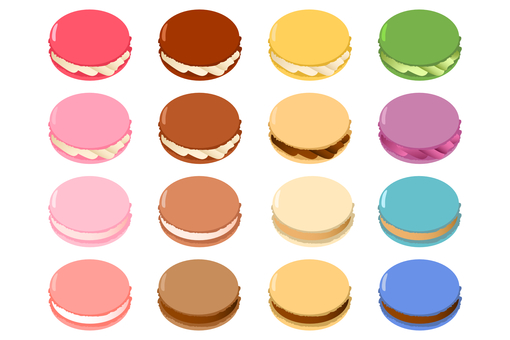 マカロンセット　16種 マカロン,お菓子,洋菓子,菓子,甘い,おやつ,スイーツ,チョコ,チョコレート,フランボワーズのイラスト素材