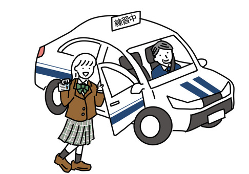 女子高生の運転免許取得 女子高生,運転免許,教習所,車校,高校生,自動車学校,免許取得,初心者のイラスト素材