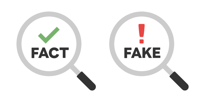 フェイクとファクトチェック＿検証・精査 ファクトチェック,フェイク,虫メガネ,ルーペ,検証,精査,調査,確認,真偽,正誤のイラスト素材