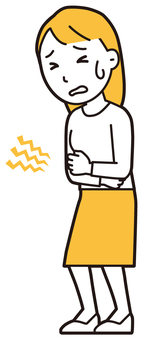  ロングヘア女性(黄)-072-全身 腹痛,女性,女の子,人物,かわいい,胃痛,下痢,病気,若い,挿絵のイラスト素材