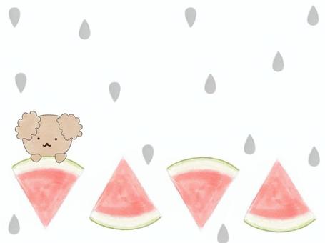 スイカの種　背景　トイプー　(水彩風) 動物,犬,トイプードル,かわいい,キャラクター,すいか,食べ物,果物,野菜,夏のイラスト素材