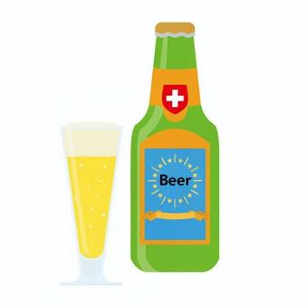 スイスビール ビール,ボトル,ラベル,グラス,泡,飲み物,アルコール,スイスビール,緑色,黄色のイラスト素材