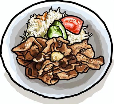 生姜焼き-01 生姜焼き,豚肉,生姜,トマト,キャベツ,食事,手描き,簡単,料理のイラスト素材