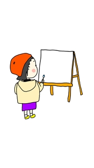 絵画する女の子 絵画,美術,女の子,キャンバス,手がきのイラスト素材