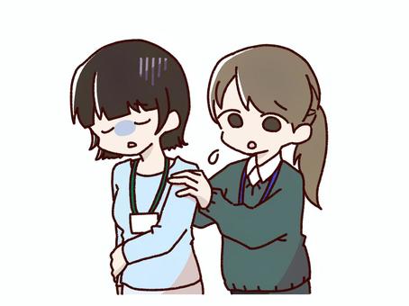 しんどそうな人とそれを心配する人 女性,しんどい,心配,ビジネスマン,会社員,ol,落ち込む,メンタル,メンタルヘルス,うつのイラスト素材