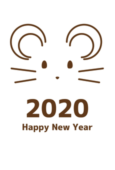 2020 New Year card mouse simple single color vertical, new year's card, child, a mouse, JPG, PNG and AI