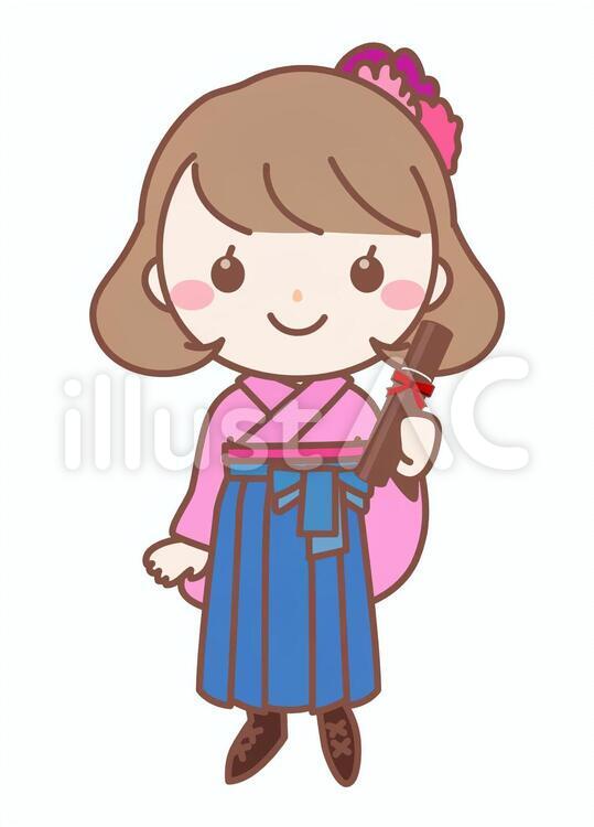 袴　卒業式　女の子・ピンク 袴,卒業,卒業式のイラスト素材