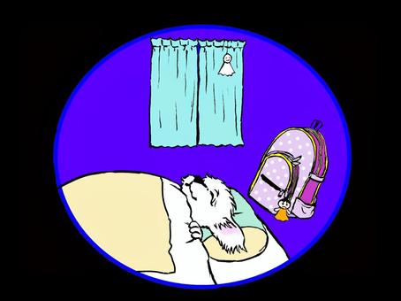 遠足の前の夜 遠足,ハイキング,夜,てるてる坊主,動物,犬,女の子,リュック,就寝のイラスト素材