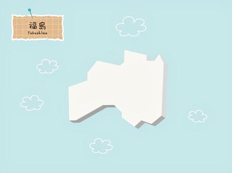 3Dがかわいい日本地図-07【福島】 地図,福島,日本,3d,シンプル,海,雲,かわいい,手書きのイラスト素材