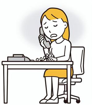  ロングヘア女性(黄)-195-全身 電話,落ち込む,女性,女の子,人物,かわいい,心配,悩む,困る,ストレスのイラスト素材