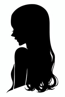 女性の横顔シルエット2（ロング巻き髪） シルエット,女性,女,髪型,ヘアスタイル,ロング,巻き髪,パーマ,カール,ウェーブのイラスト素材
