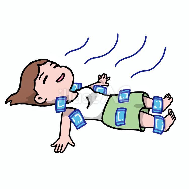 体を冷やす（女性） 女性,寝る,青のイラスト素材