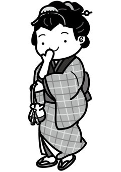 町娘-2c 町娘,時代劇,江戸時代,着物,髷,櫛,かんざし,帯,草履,笑顔のイラスト素材