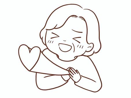 ときめく中年女性(色なし) 女性,中年女性,中年,ときめく,ときめき,恋,推し活,好き,大好き,キュンのイラスト素材