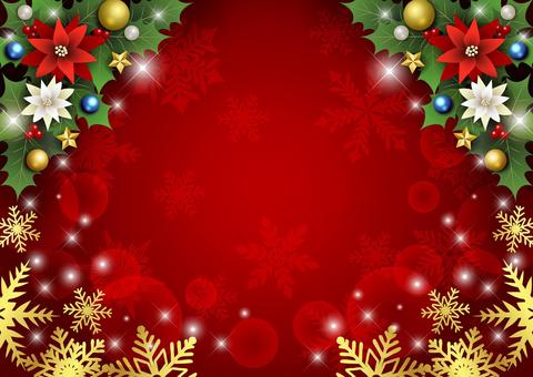 Christmas25171 柊,雪,結晶,クリスマス,ポインセチア,星,キラキラ,オーナメント,スター,冬のイラスト素材