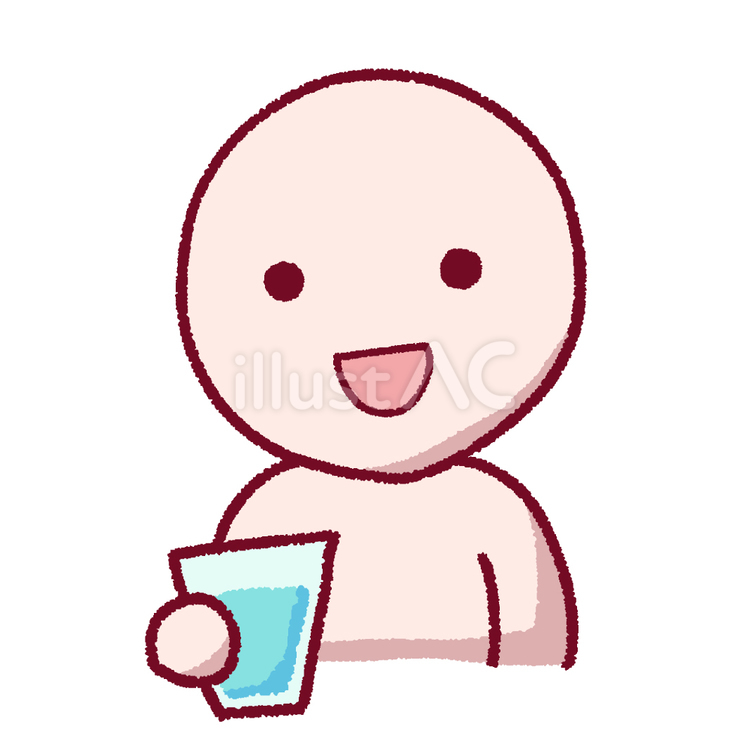 手描き風　水を飲む 飲む,水分補給,熱中症対策のイラスト素材