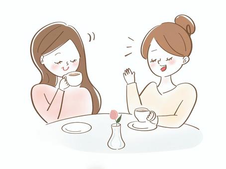 お茶しながら話す女性 2人 お茶しながら話す女性 2人 女の子,女性,人物のイラスト素材
