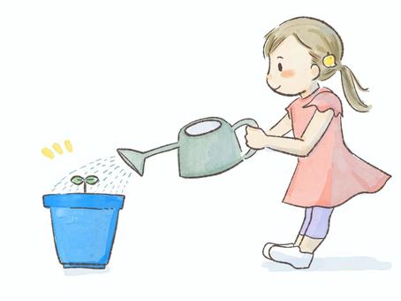 水やりをがんばって芽が出た女の子 水彩,女の子,子ども,水やり,芽,成功,ジョーロ,ナチュラル,小学生,幼稚園のイラスト素材