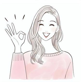 笑顔でOKサインをする女性 人物,女性,ok,大丈夫,承諾,わかった,了解,笑顔,綺麗,若いのイラスト素材