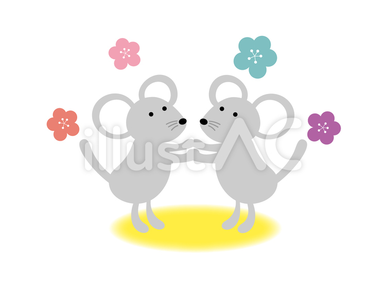 ねずみさんのイラスト ねずみ,梅,かわいいのイラスト素材