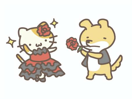 情熱のフラメンコ♪ フラメンコ,情熱,踊り,パッション,ダンス,猫,犬,ペア,コンビ,パートナーのイラスト素材