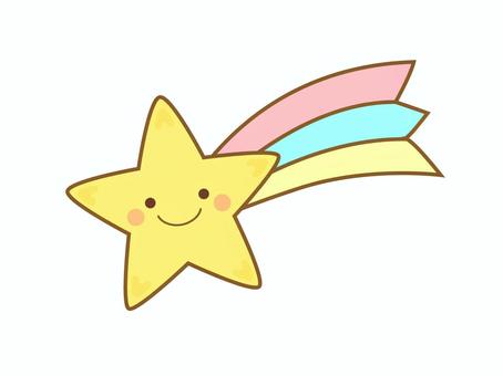 かわいい流れ星（顔付き） 流れ星,星,スター,願い事,黄色,おほしさま,笑顔,顔,イラスト,カットイラストのイラスト素材
