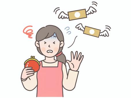 お金が無くて困っている主婦 主婦,エプロン,人物,女性,若い,ママ,専業主婦,シンプル,母,かわいいのイラスト素材
