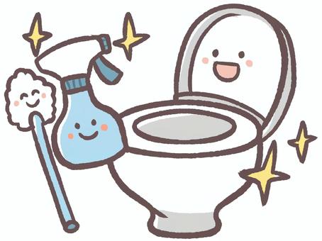 トイレと掃除用具のスプレーとブラシ トイレ,掃除,ブラシ,スプレー,清掃,家事,生活,掃除用具,洋式トイレ,便器のイラスト素材