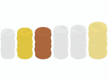 日本円硬貨コインタワー 1円,5円,10円,50円,100円,500円,硬貨,タワー,日本円,お金のイラスト素材