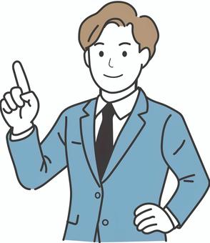 指さしをするサラリーマンA 指さし,ポイント,男性,ビジネスマン,サラリーマン,スーツ,受付,挿絵,透過,オススメのイラスト素材