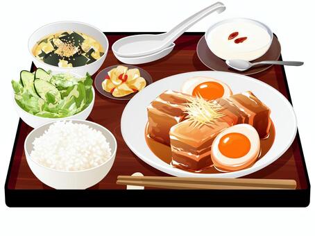 豚の角煮定食 豚の角煮,定食,中華料理,料理,食べ物,角煮,煮卵,ご飯,米,ワカメスープのイラスト素材