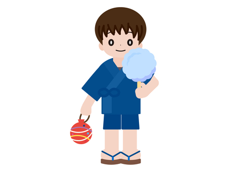 かわいいお祭りの甚平の男の子（フラット） 甚平,甚兵衛,男の子,夏祭り,子ども,お祭り,盆踊り,花火大会,子供,男子のイラスト素材