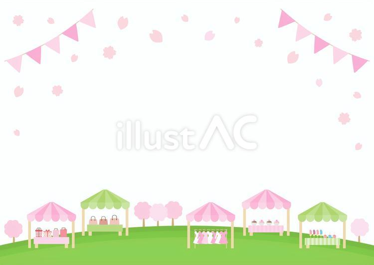 春の桜とマルシェの風景の背景素材07 桜,春,花のイラスト素材