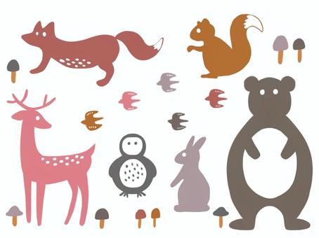 森の動物たちのシルエットイラスト 動物,森,シルエット,シンプル,かわいい,おしゃれ,ナチュラル,北欧風,きつね,しかのイラスト素材