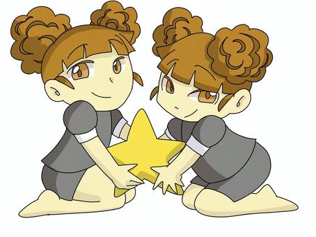 双子座をモチーフにした女の子 星座,モチーフ,双子座,ふたご座,女の子,カラーのイラスト素材