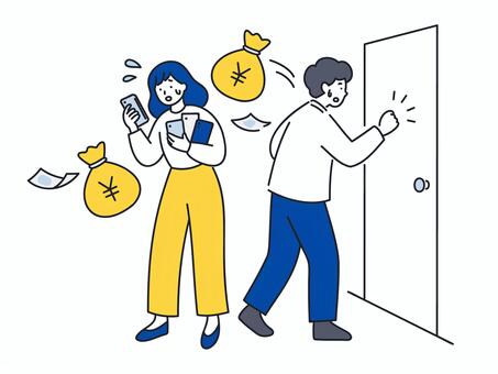 テレアポや飛び込み営業コストに悩む男女 人物,ビジネス,男性,女性,営業,悩む,負担,人件費,コスト,電話のイラスト素材