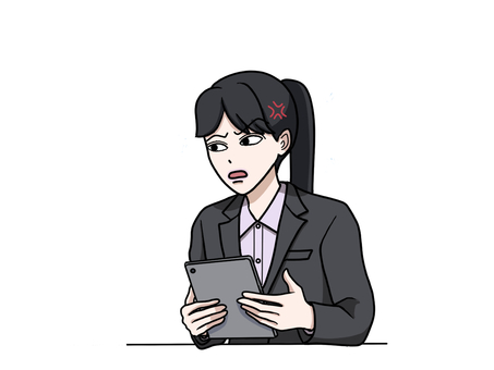 タブレットで説明しながら怒るスーツ女性 タブレット,プレゼン,スーツ,女性,怒る,イライラ,不機嫌,ストレス,トラブル,olのイラスト素材