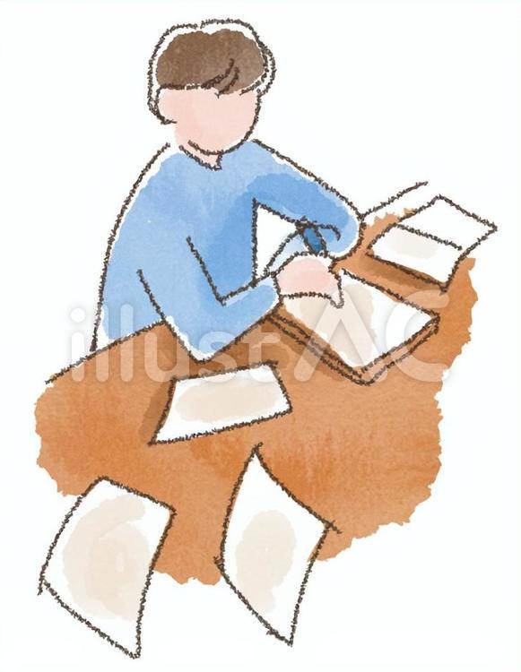 レポート締め切り前夜 勉強,レポート,頑張るのイラスト素材