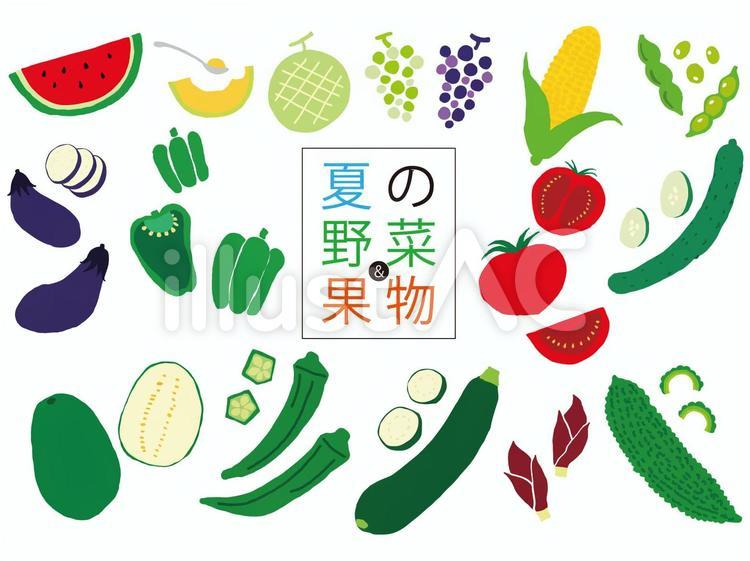 夏の野菜と果物セット 野菜,果物,夏のイラスト素材