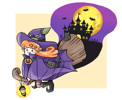 ハロウィンのイラスト ハロウィン,ハロウィーン,魔女,吸血鬼,魔法,パンプキン,かぼちゃ,蝙蝠,こうもり,月のイラスト素材