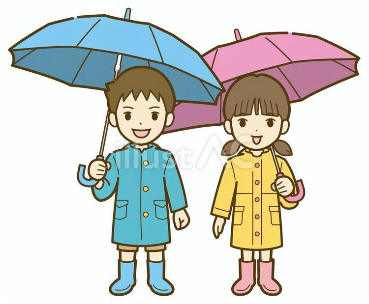 レインコートの男の子と女の子A 子供,梅雨,レインコートのイラスト素材