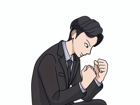 気合を入れるスーツ姿の男性 気合い,ガッツポーズ,両手,スーツ,男性,ビジネス,モチベーション,やる気,前向き,決意のイラスト素材